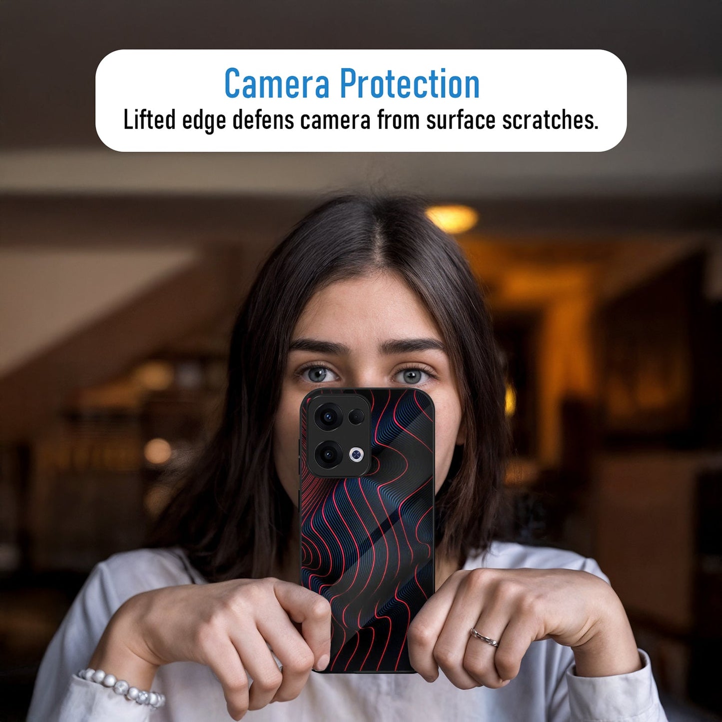 Oppo Reno 13 5G Premium Acrylic Shockproof Glass Back Case (Neon Waves)