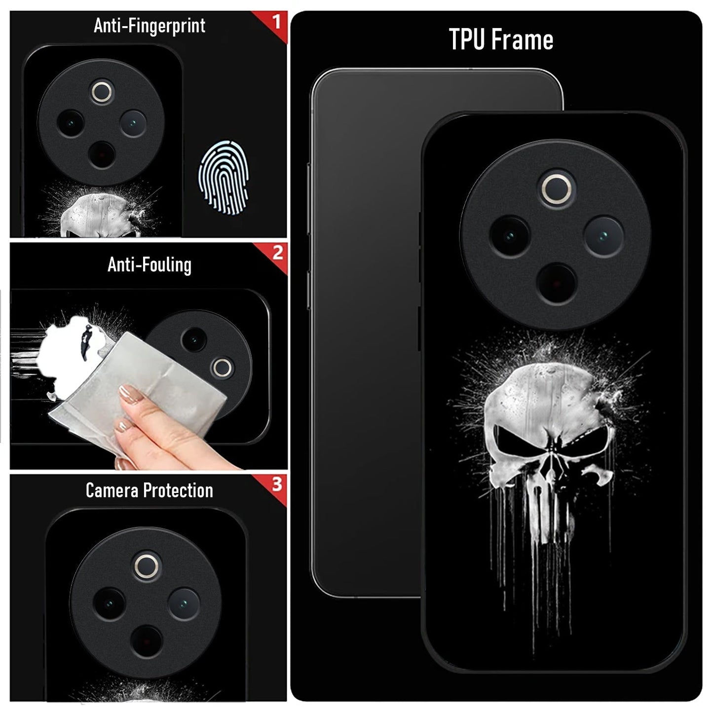 Vivo T4 5G Premium Acrylic Shockproof Glass Back Case (Punisher Skull)
