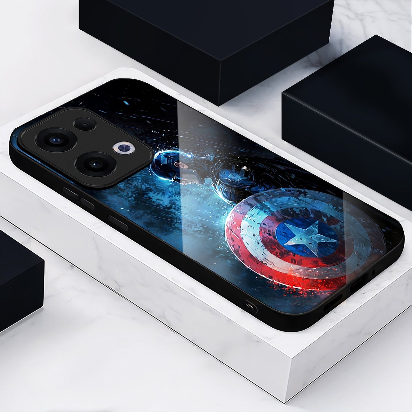 Oppo Reno 13 5G Premium Acrylic Shockproof Glass Back Case (Captain America)