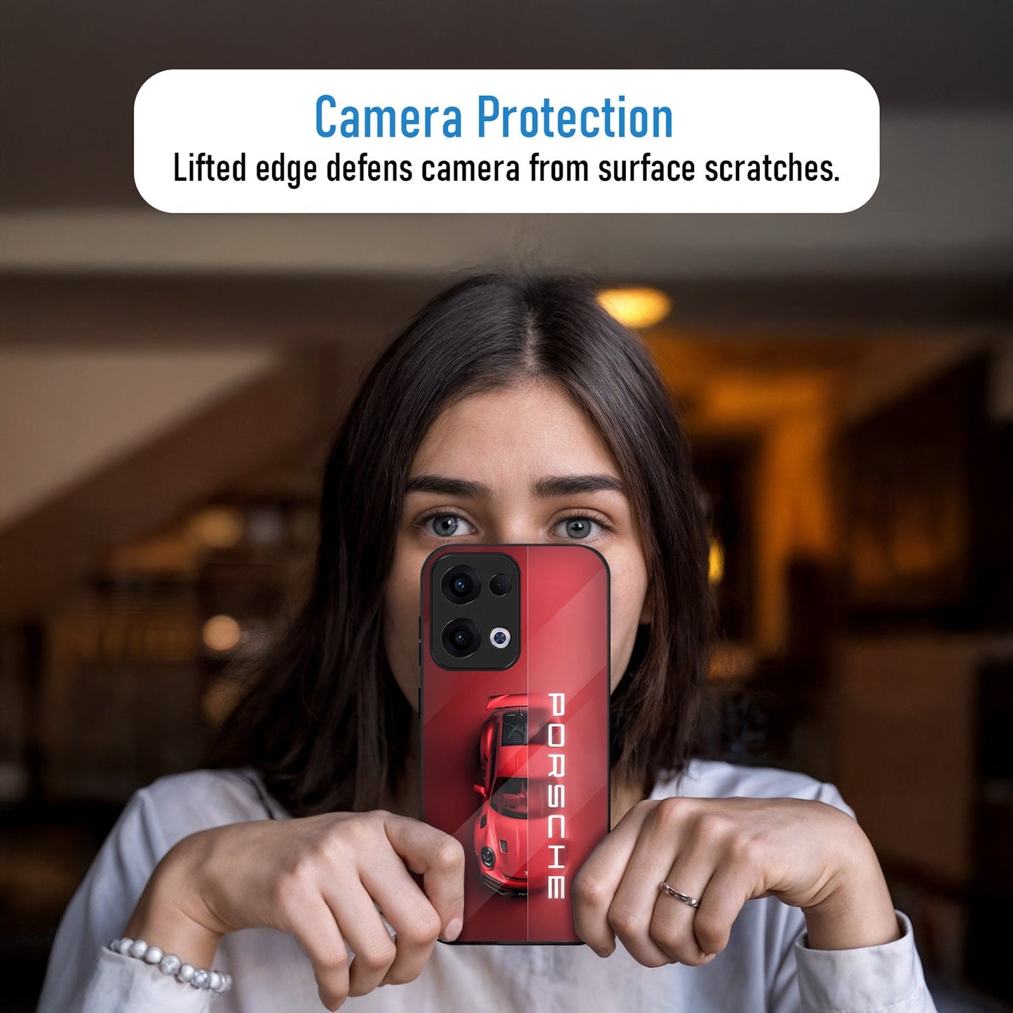 Oppo Reno 13 5G Premium Acrylic Shockproof Glass Back Case (Red Porsche)