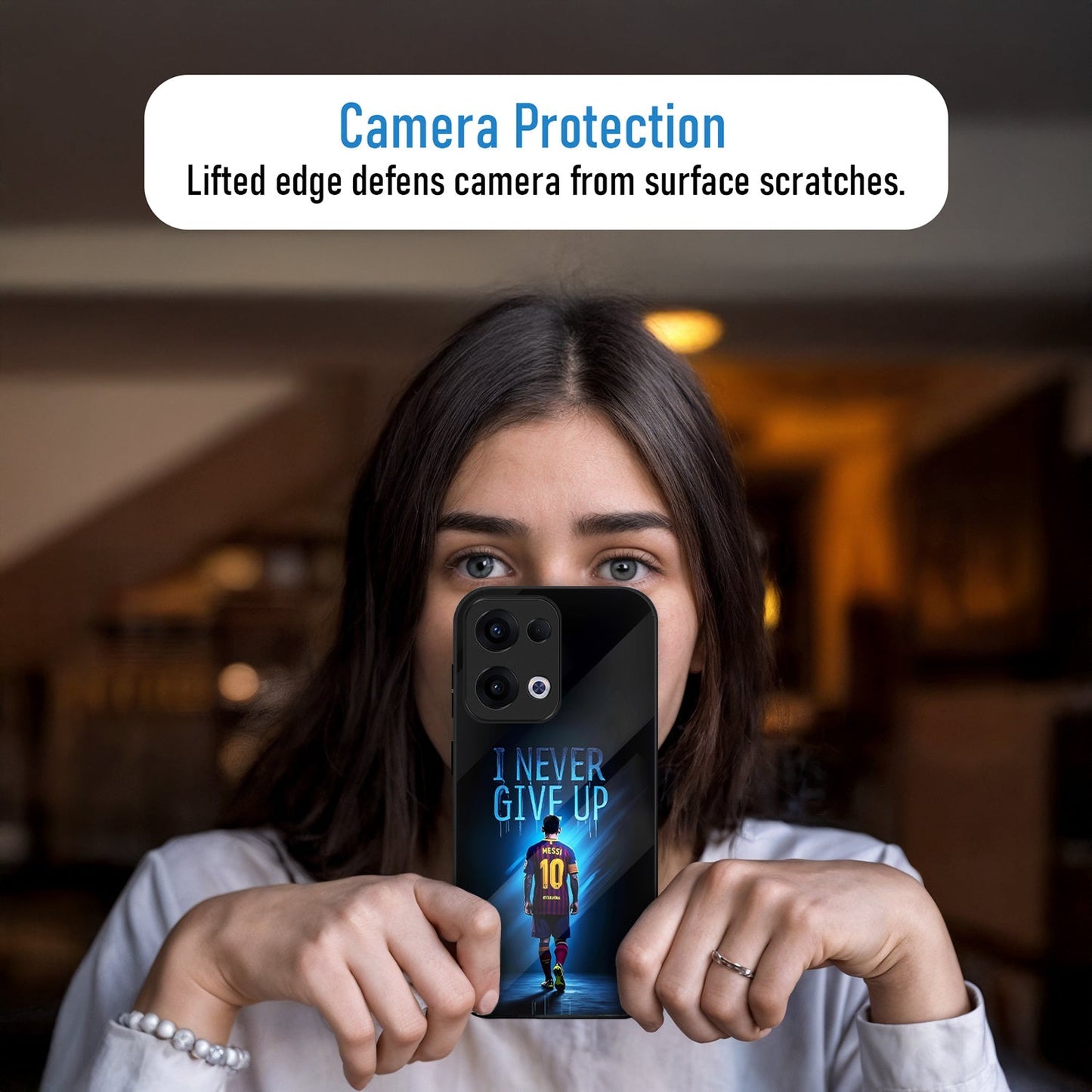 Oppo Reno 13 5G Premium Acrylic Shockproof Glass Back Case (Messi))