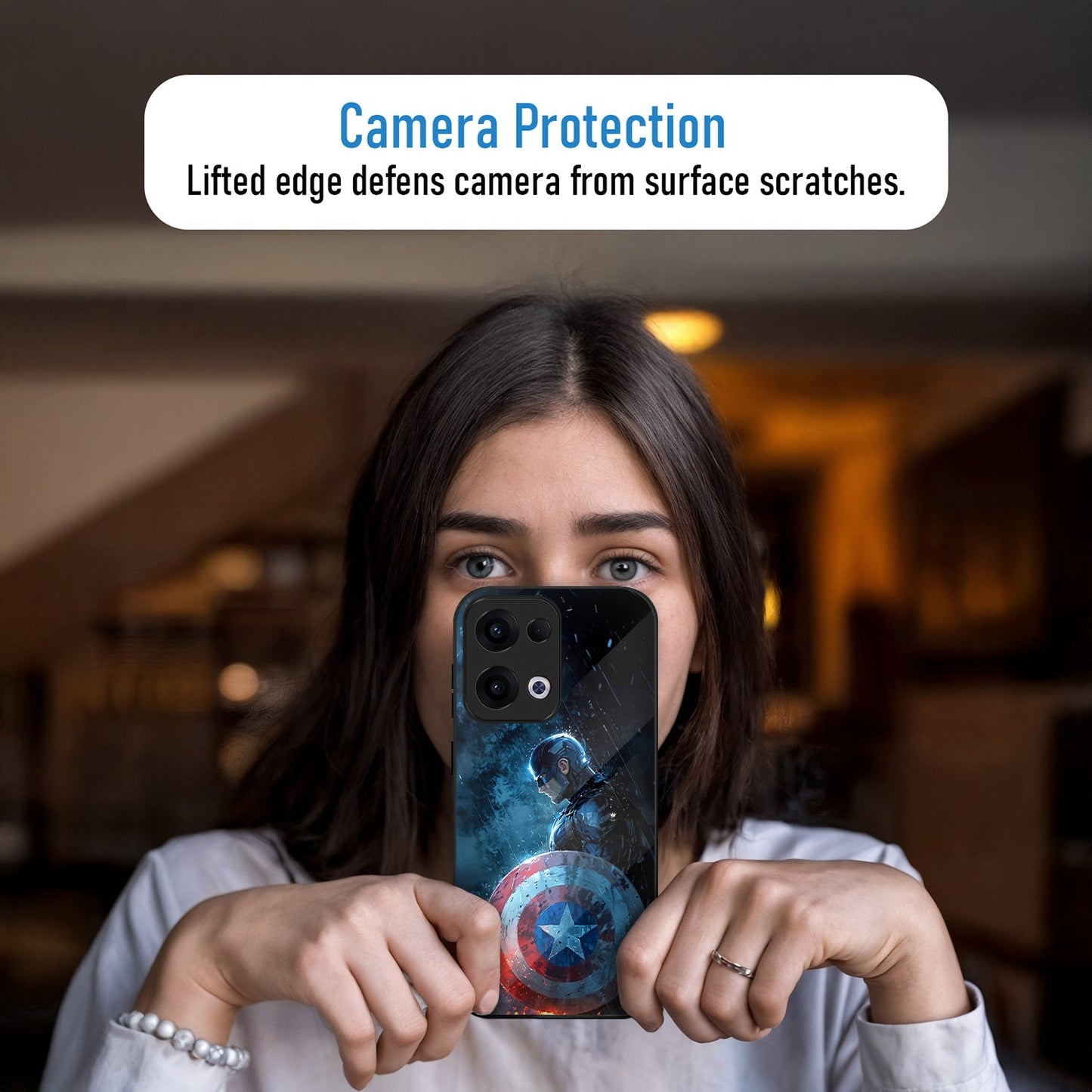 Oppo Reno 13 5G Premium Acrylic Shockproof Glass Back Case (Captain America)