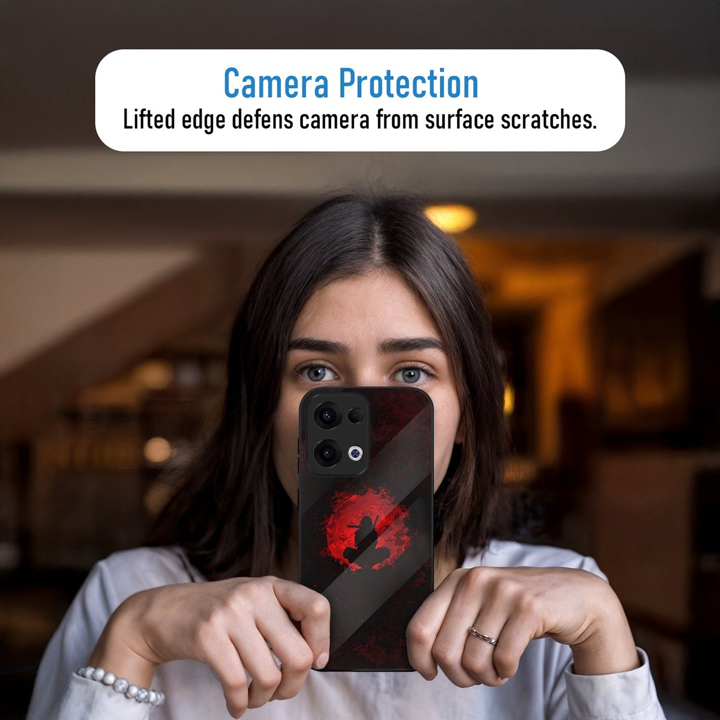 Oppo Reno 13 5G Premium Acrylic Shockproof Glass Back Case (blood-red moon Itachi)