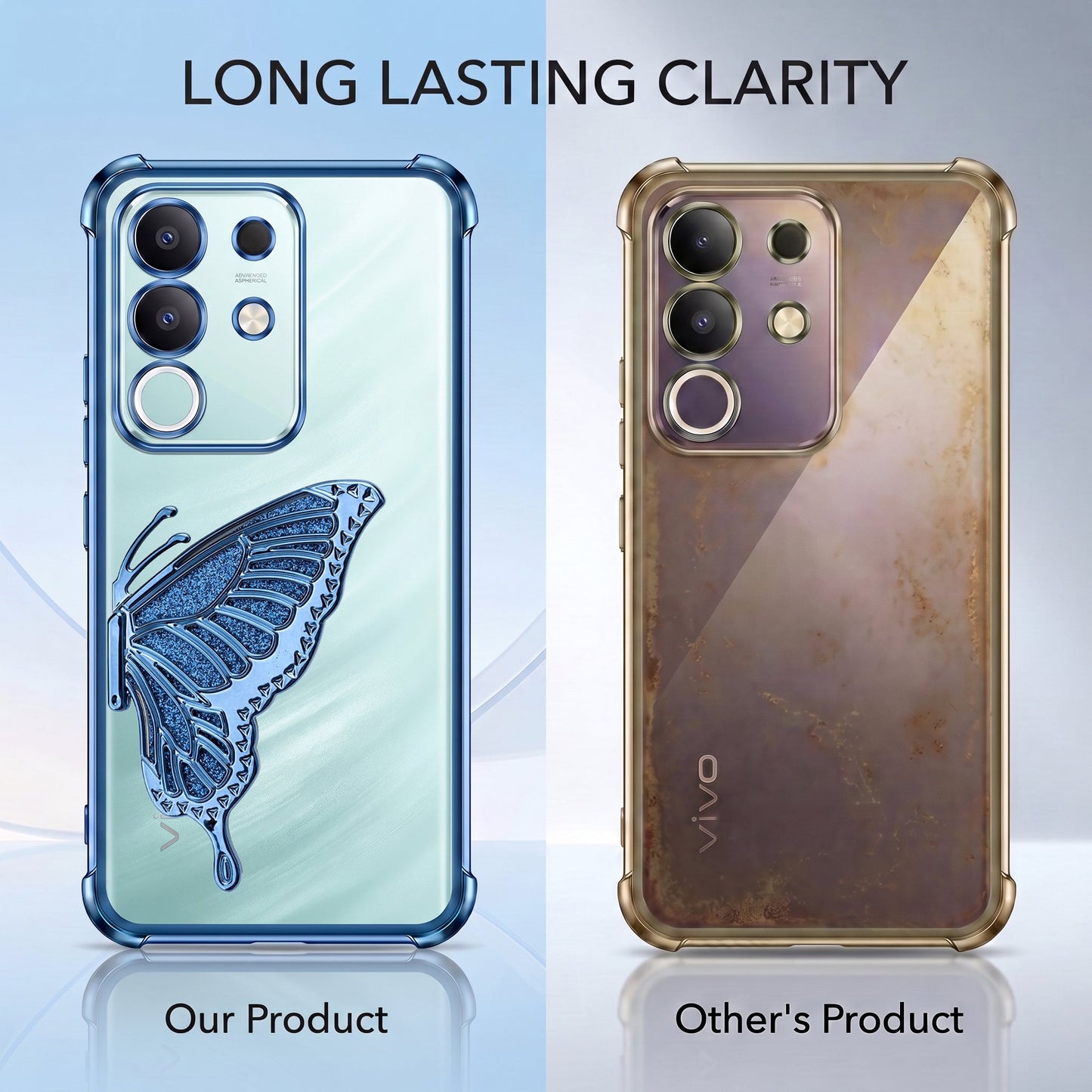 Vivo T4x 5G Premium Butterfly Glitter Transparent Shockproof Airbag Phone Case