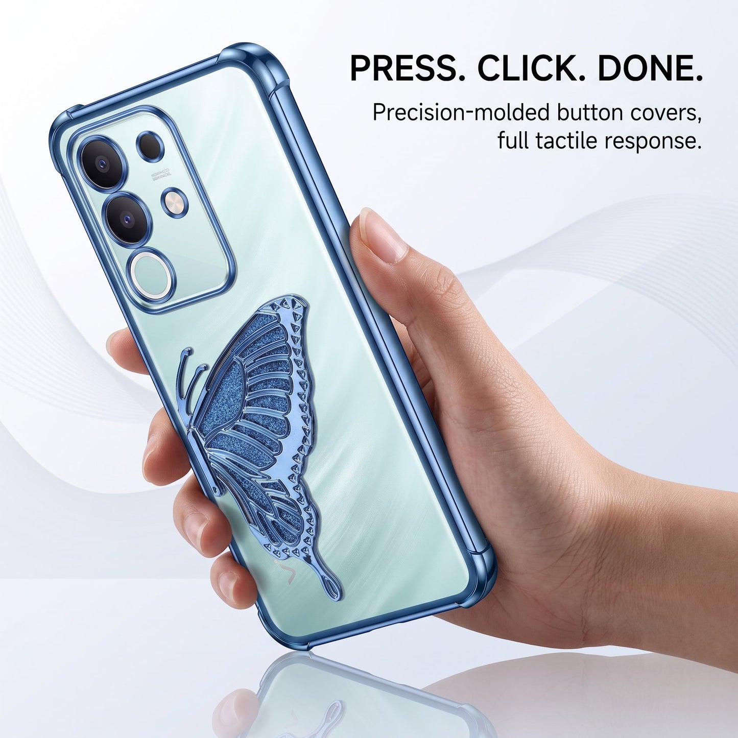 Vivo T4x 5G Premium Butterfly Glitter Transparent Shockproof Airbag Phone Case