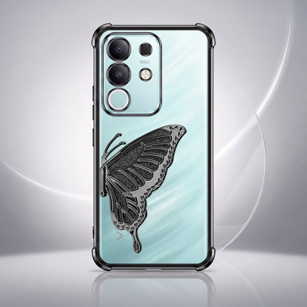 Vivo T4x 5G Premium Butterfly Glitter Transparent Shockproof Airbag Phone Case