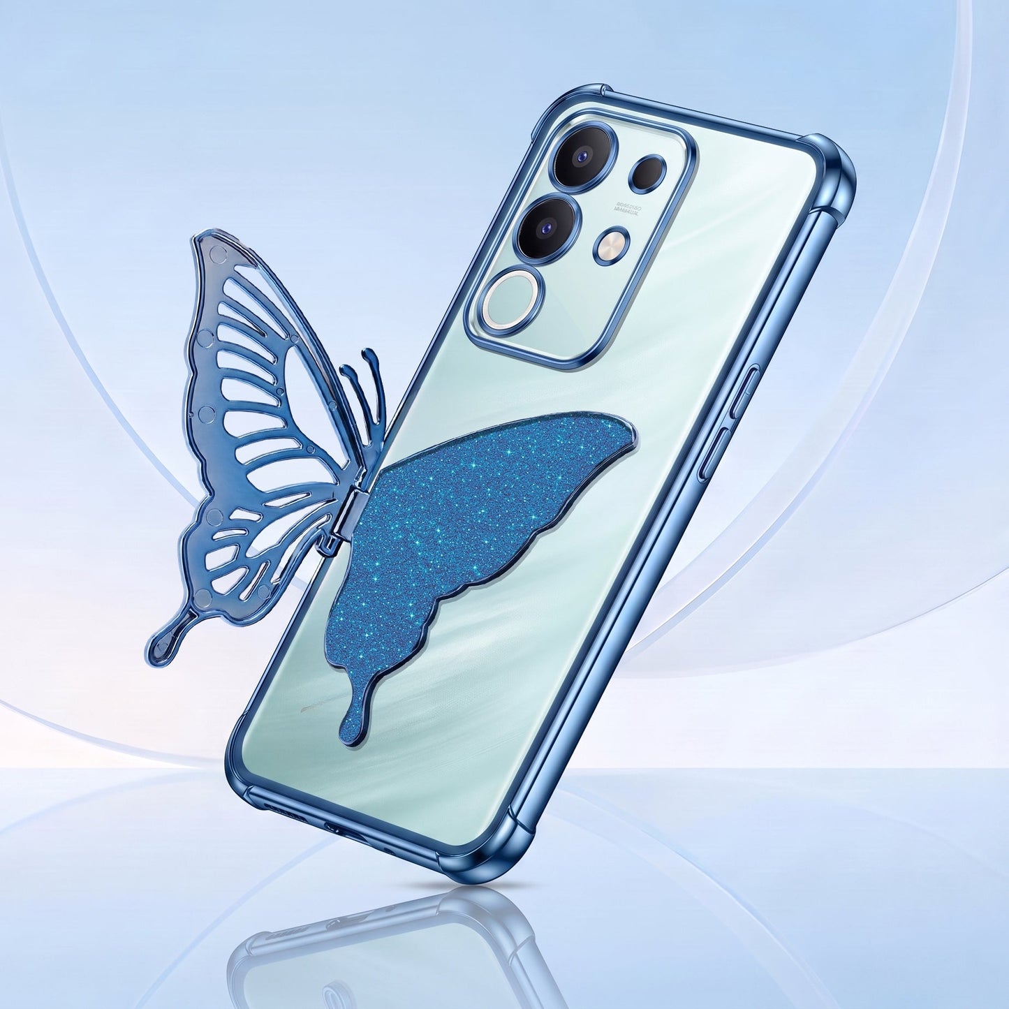 Vivo T4x 5G Premium Butterfly Glitter Transparent Shockproof Airbag Phone Case