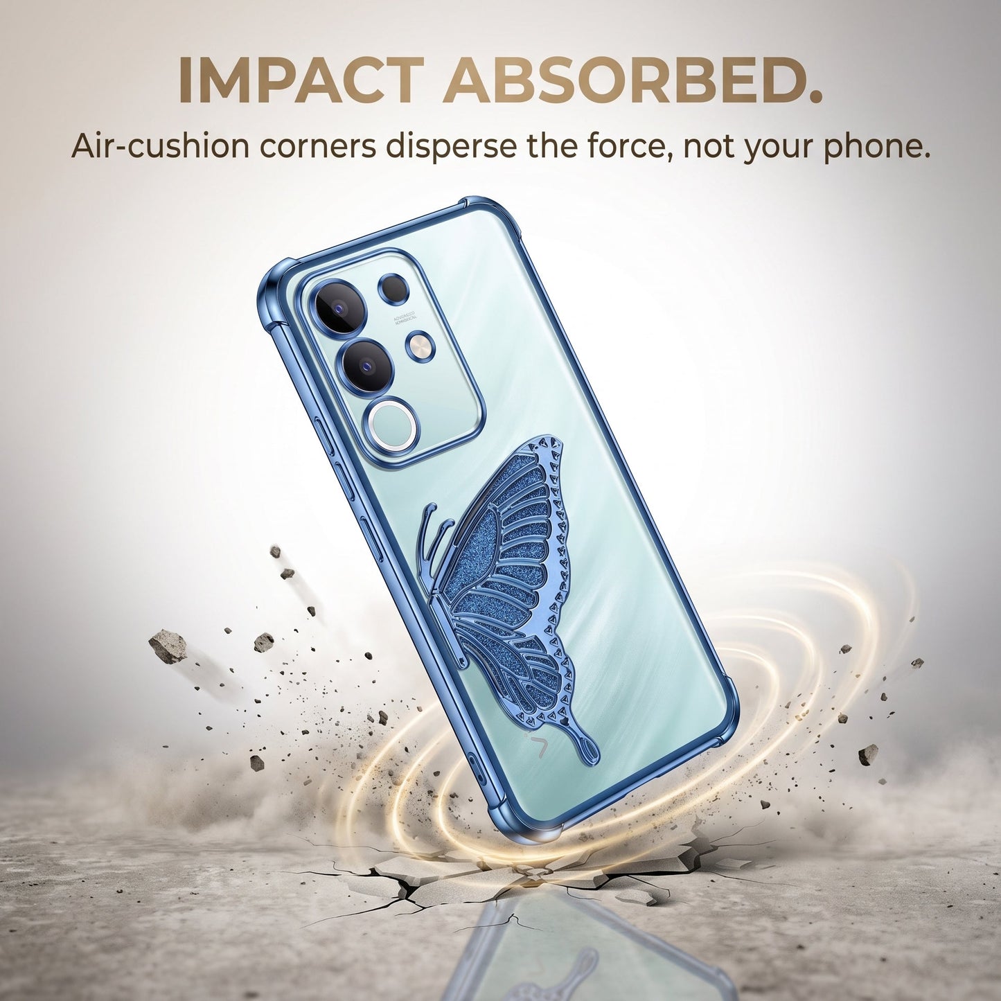 Vivo T4x 5G Premium Butterfly Glitter Transparent Shockproof Airbag Phone Case