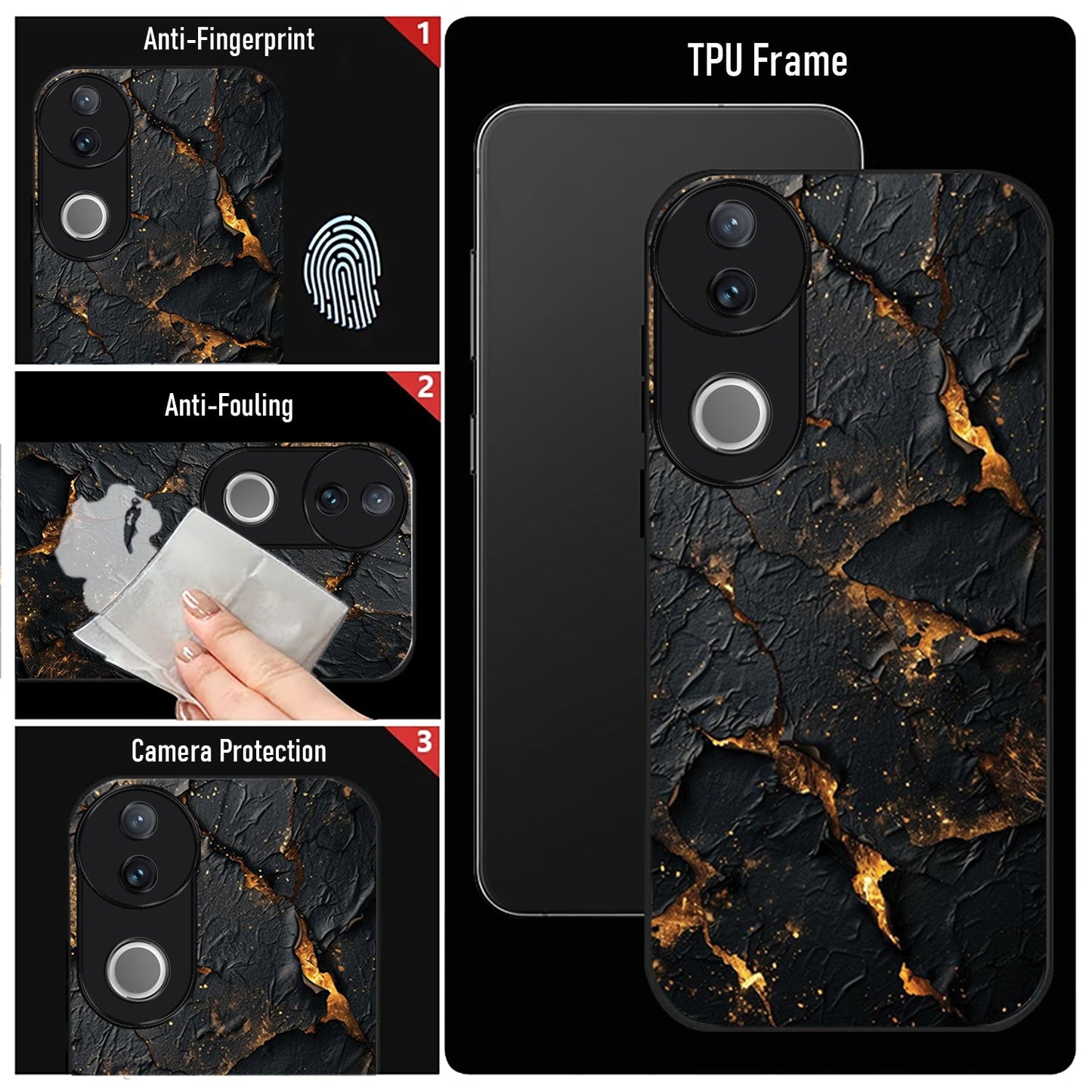 Vivo V50 5G Premium Acrylic Shockproof Glass Back Case (Volcanic Gold)