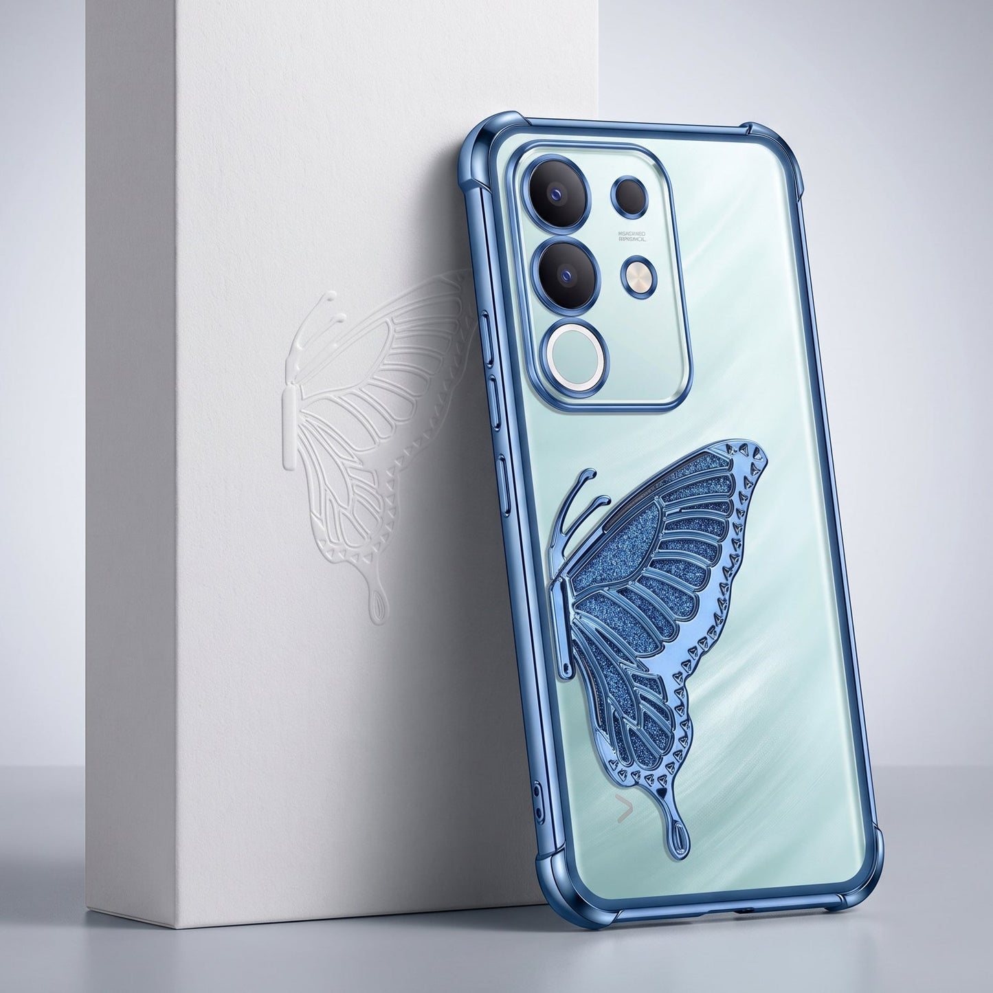 Vivo T4x 5G Premium Butterfly Glitter Transparent Shockproof Airbag Phone Case