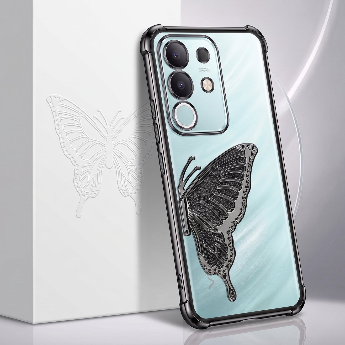 Vivo T4x 5G Premium Butterfly Glitter Transparent Shockproof Airbag Phone Case
