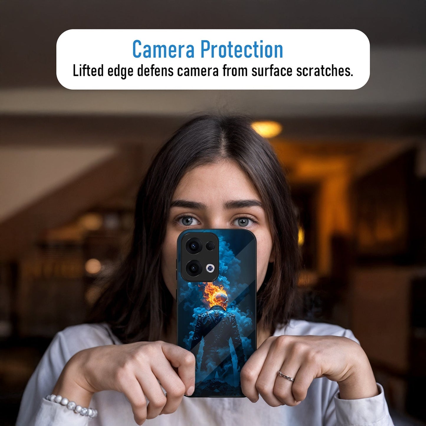 Oppo Reno 13 5G Premium Acrylic Shockproof Glass Back Case (Chains of Fire)