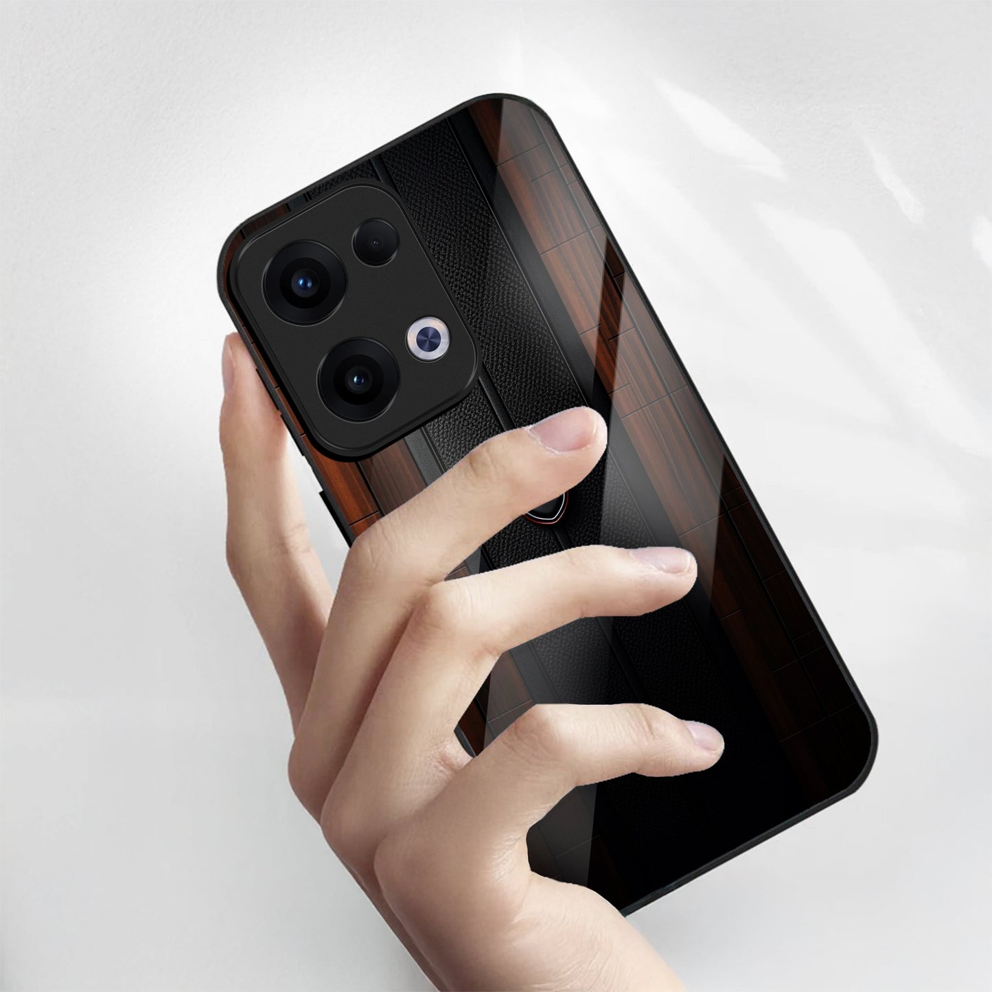 Oppo Reno 13 5G Premium Acrylic Shockproof Glass Back Case (Carbon Oak)