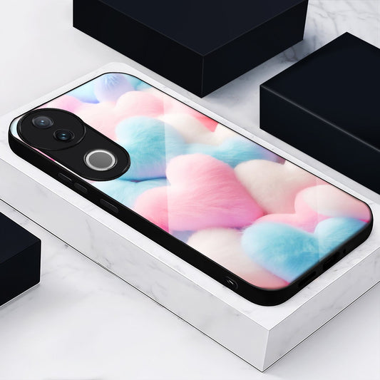 Vivo V50 5G Premium Acrylic Shockproof Glass Back Case (Fluffy Hearts)