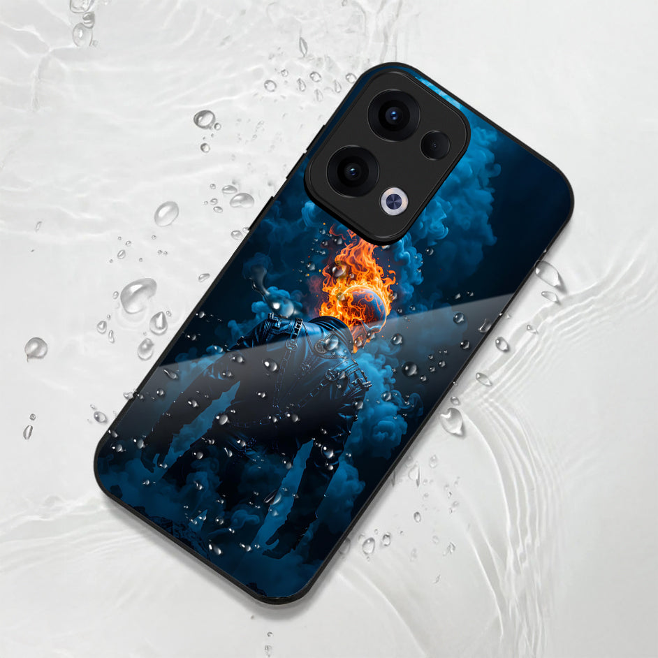 Oppo Reno 13 5G Premium Acrylic Shockproof Glass Back Case (Chains of Fire)