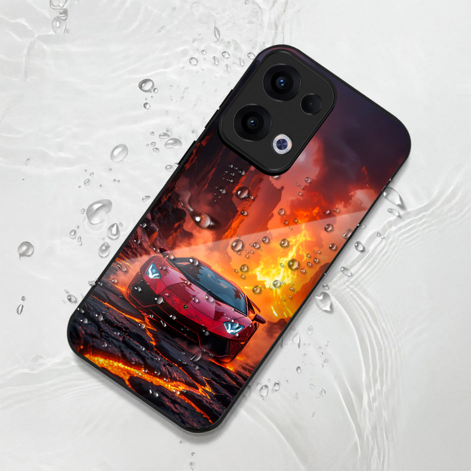 Oppo Reno 13 5G Premium Acrylic Shockproof Glass Back Case (Lamborghini Red)