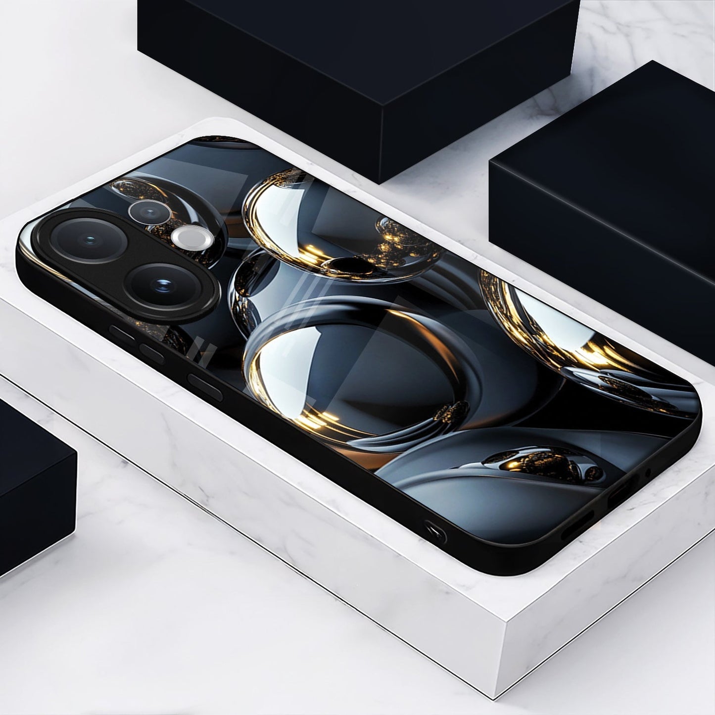 Vivo V60 5G Premium Acrylic Shockproof Glass Back Case (Mirror Spheres)