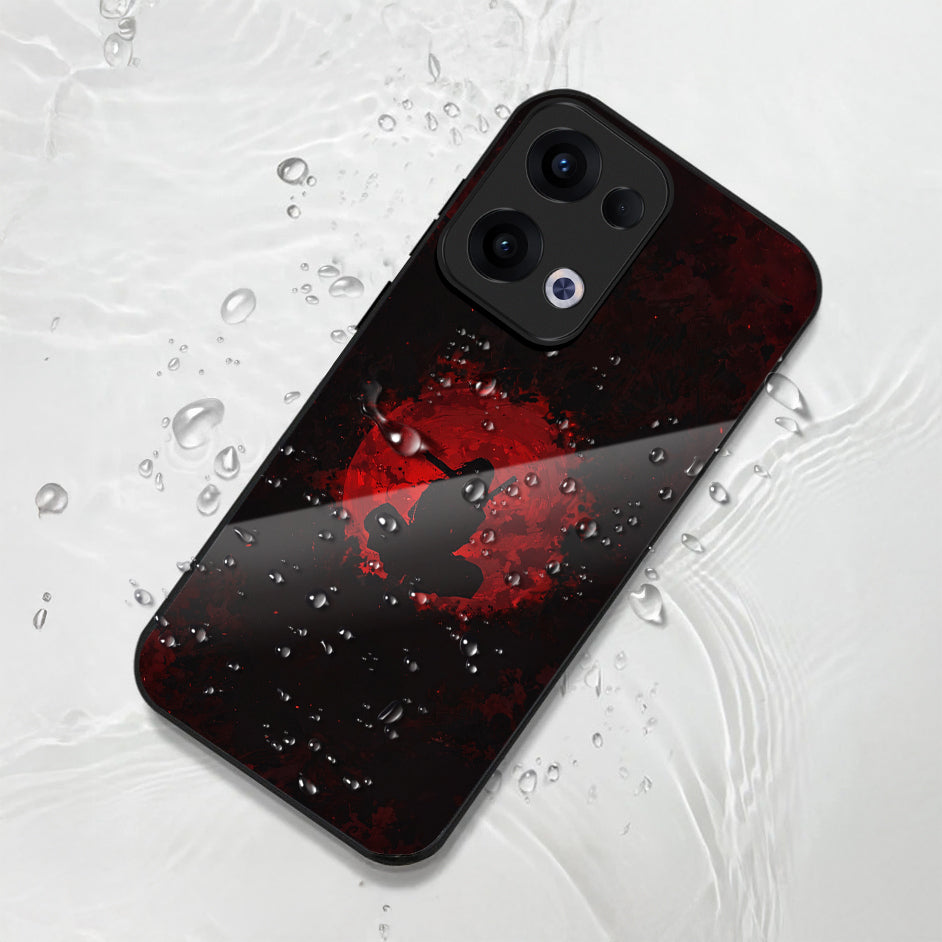 Oppo Reno 13 5G Premium Acrylic Shockproof Glass Back Case (blood-red moon Itachi)