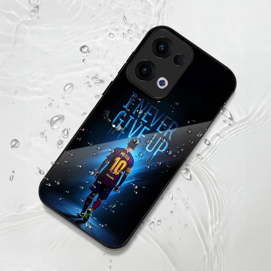 Oppo Reno 13 5G Premium Acrylic Shockproof Glass Back Case (Messi))