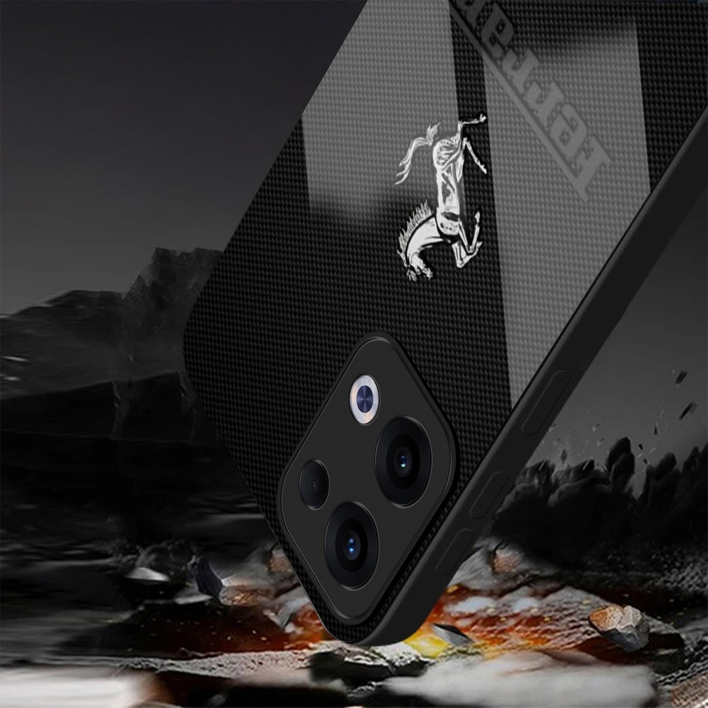 Oppo Reno 13 5G Premium Acrylic Shockproof Glass Back Case (Ferrari Carbon Fiber)