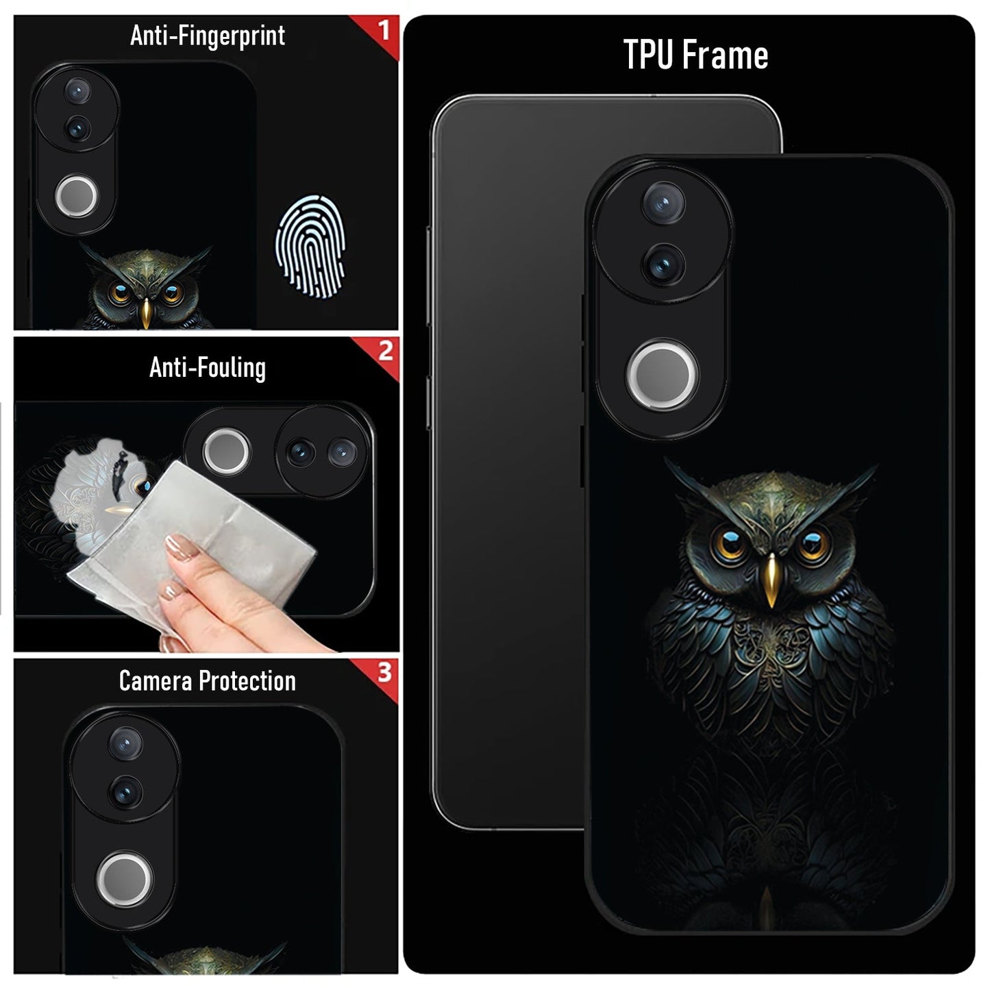 Vivo V50 5G Premium Acrylic Shockproof Glass Back Case (Midnight Owl)