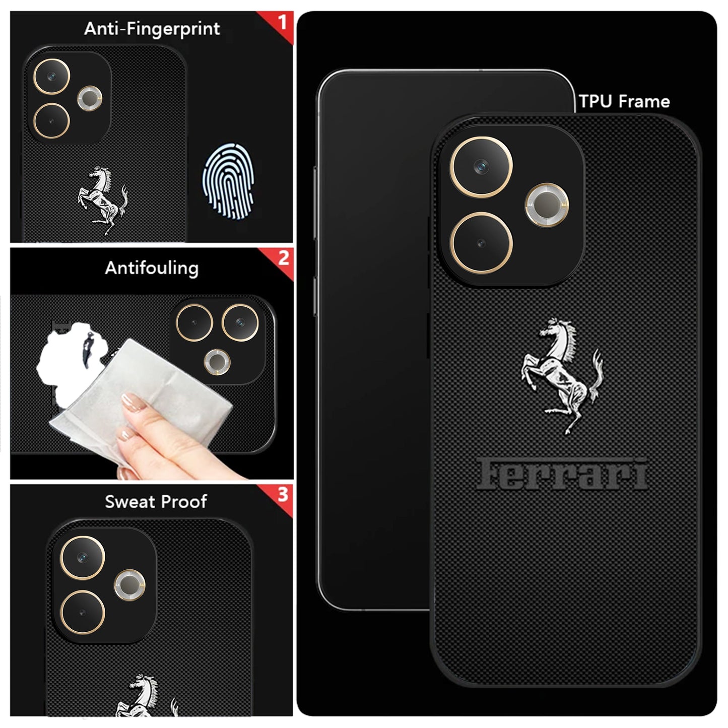 Oppo A5 Pro 5G Premium Acrylic Shockproof Glass Back Case (Ferrari Carbon Fiber)