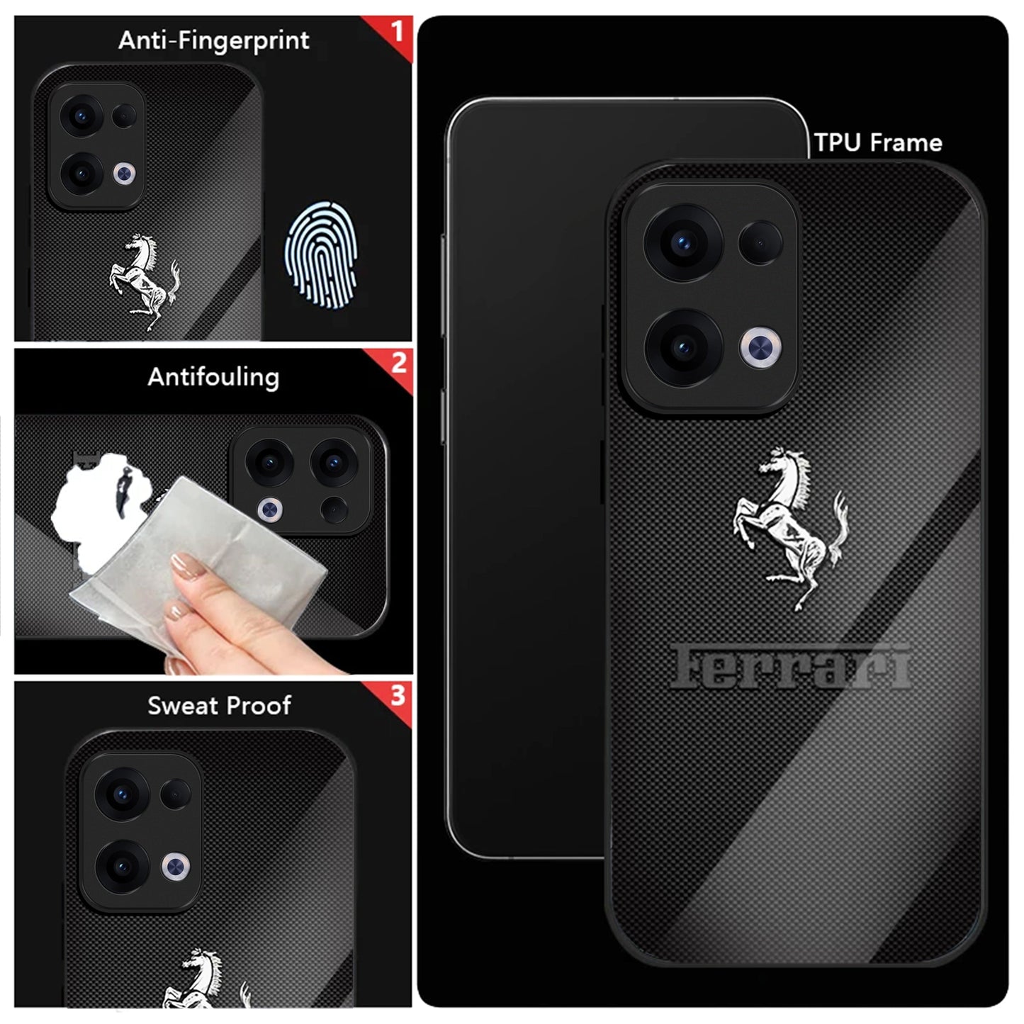 Oppo Reno 13 5G Premium Acrylic Shockproof Glass Back Case (Ferrari Carbon Fiber)