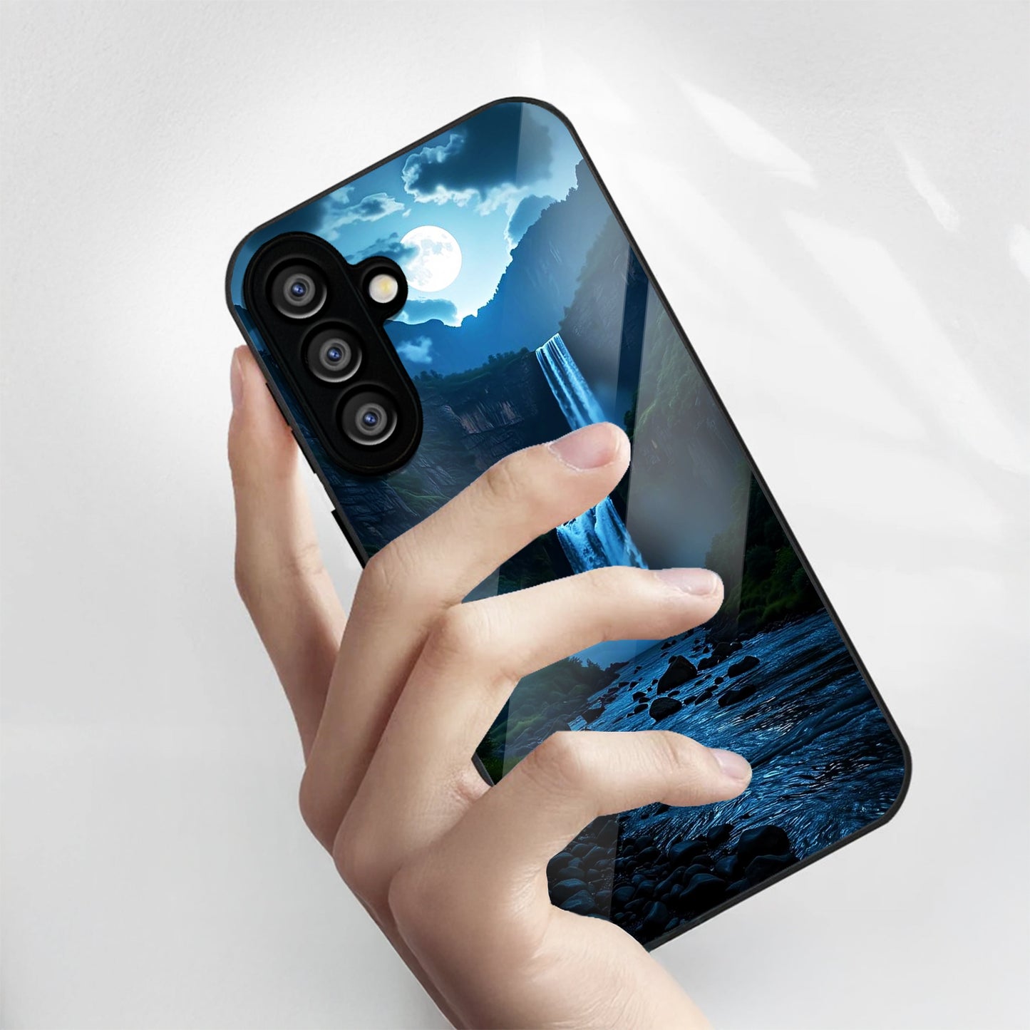 Samsung Galaxy A56 Premium Acrylic Shockproof Glass Back Case (Moonlit waterfall)