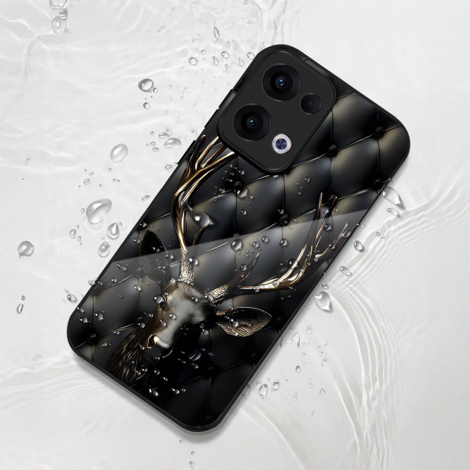 Oppo Reno 13 5G Premium Acrylic Shockproof Glass Back Case (Golden Antlers)