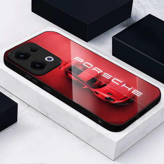 Oppo Reno 13 5G Premium Acrylic Shockproof Glass Back Case (Red Porsche)