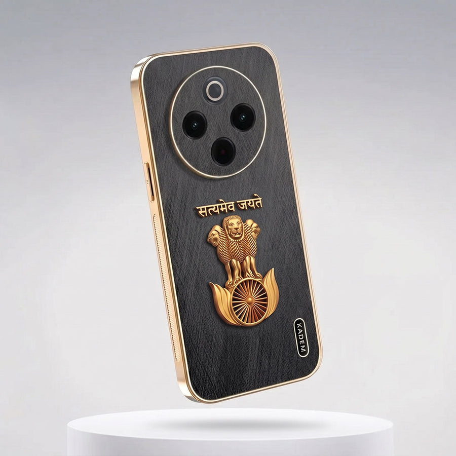 Vivo T4 Satyamev Jayate 3D Electroplated Frame Gold Thread Pattern Hard Back Case