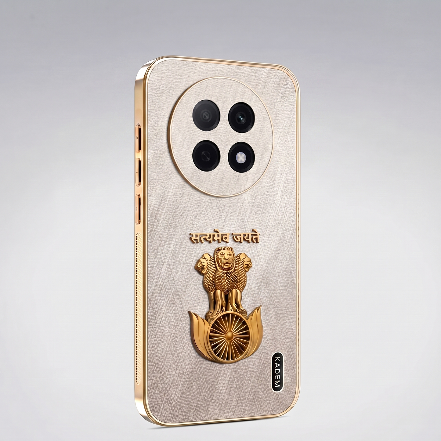 Oppo F31 Pro+ Satyamev Jayate 3D Electroplated Frame Gold Thread Pattern Hard Back Case