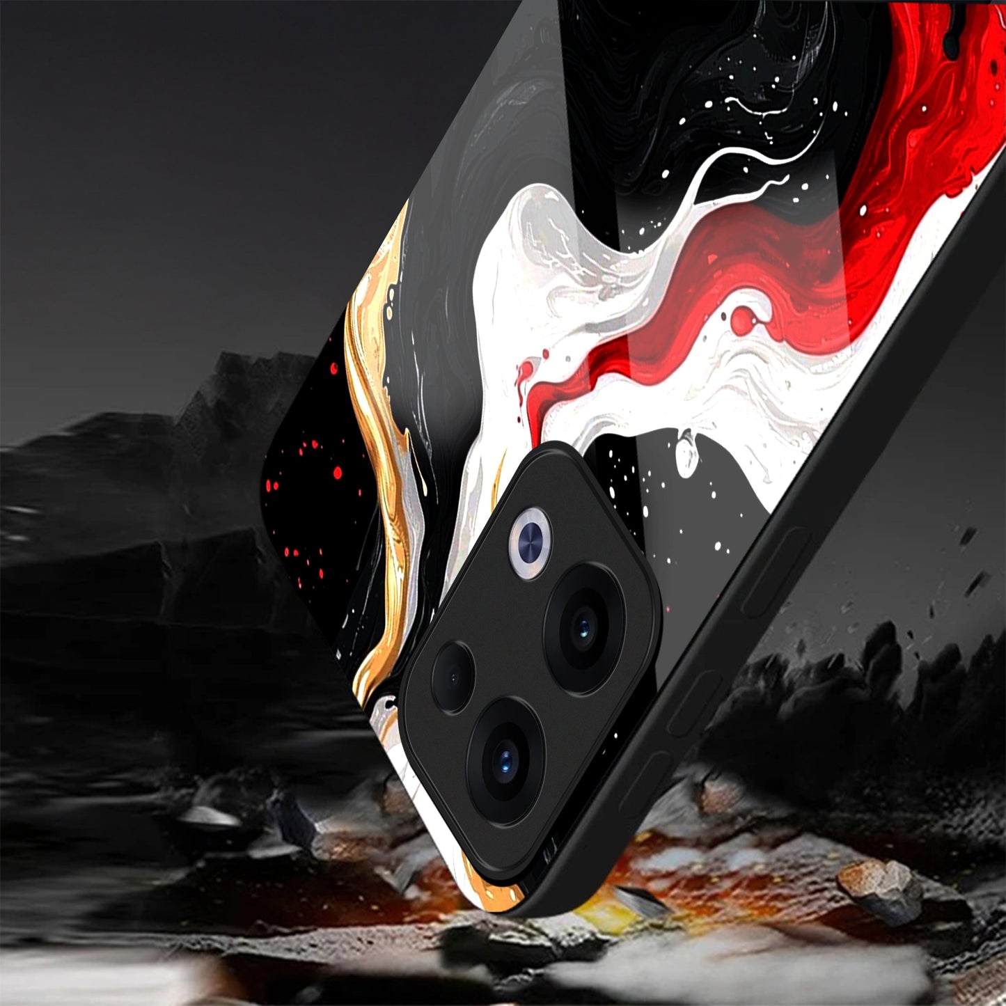 Oppo Reno 13 5G Premium Acrylic Shockproof Glass Back Case (Inferno Drift)