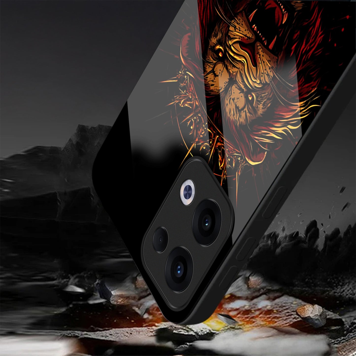 Oppo Reno 13 5G Premium Acrylic Shockproof Glass Back Case (King's Roar)