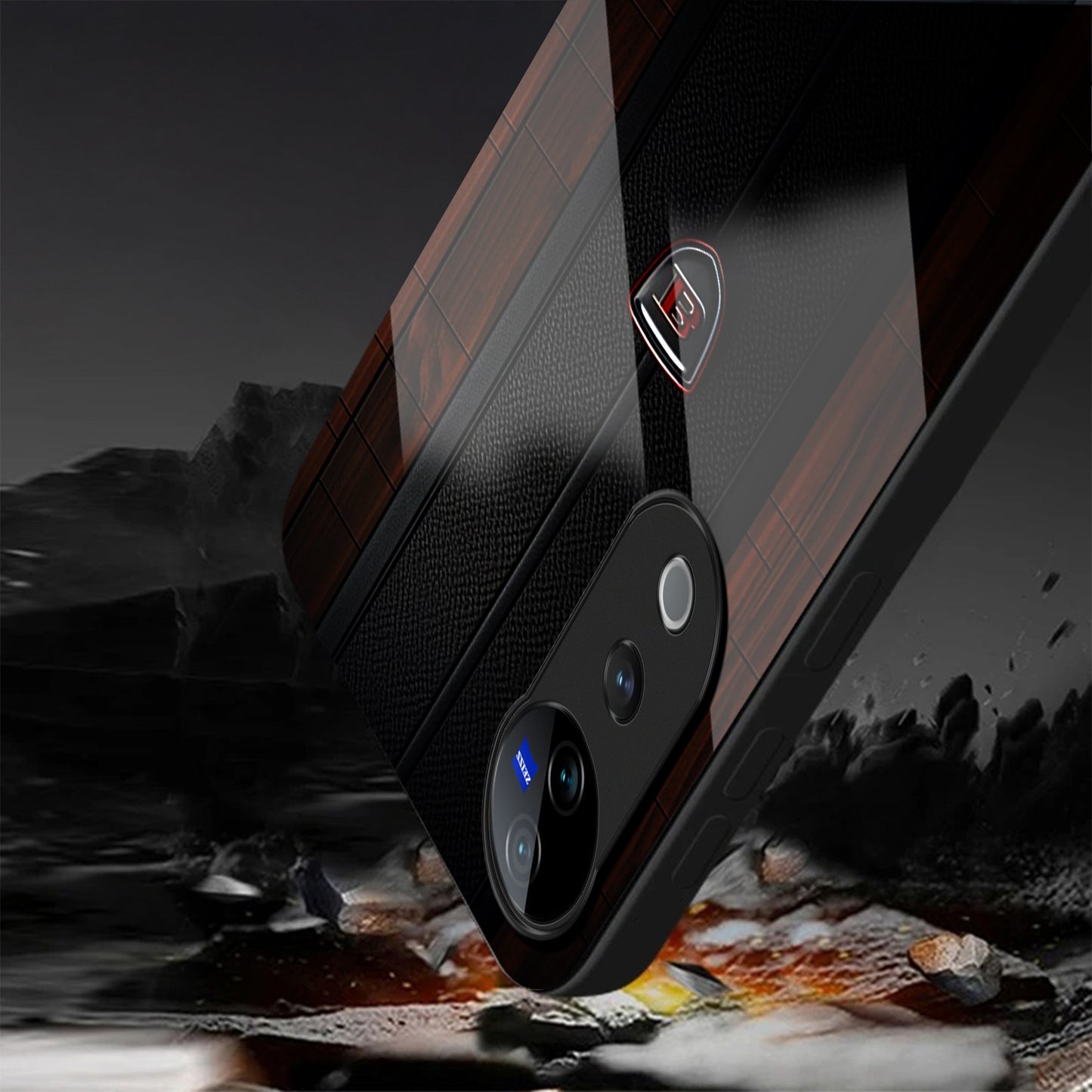 Vivo V40 Pro 5G Premium Acrylic Shockproof Glass Back Case (Carbon Oak)