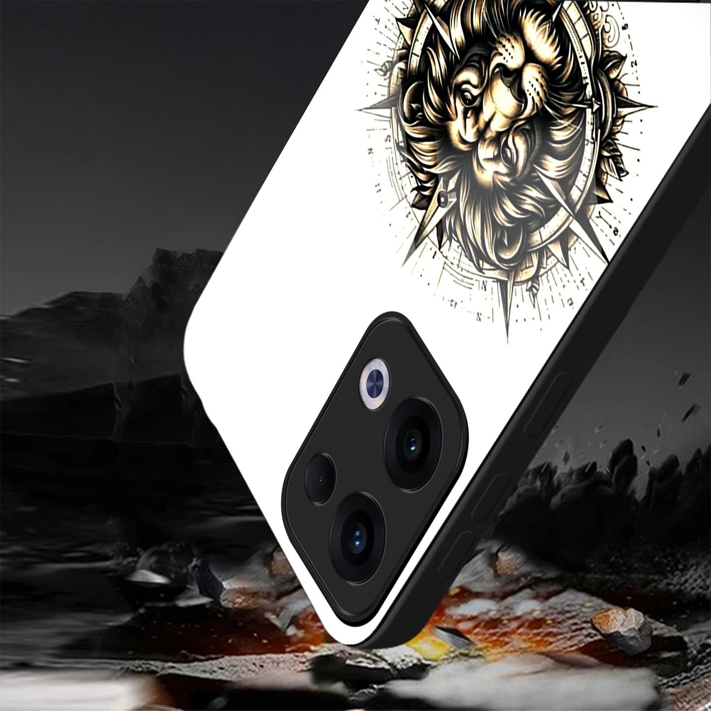 Oppo Reno 13 5G Premium Acrylic Shockproof Glass Back Case (Compass King)