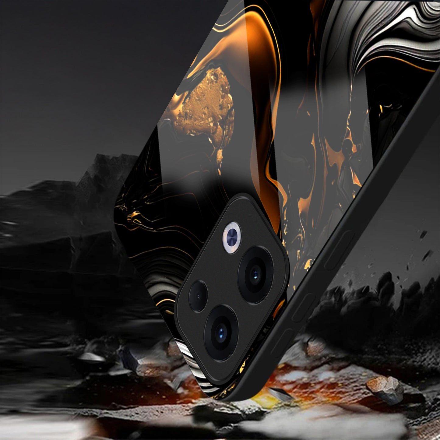 Oppo Reno 13 5G Premium Acrylic Shockproof Glass Back Case (Golden Dusk)