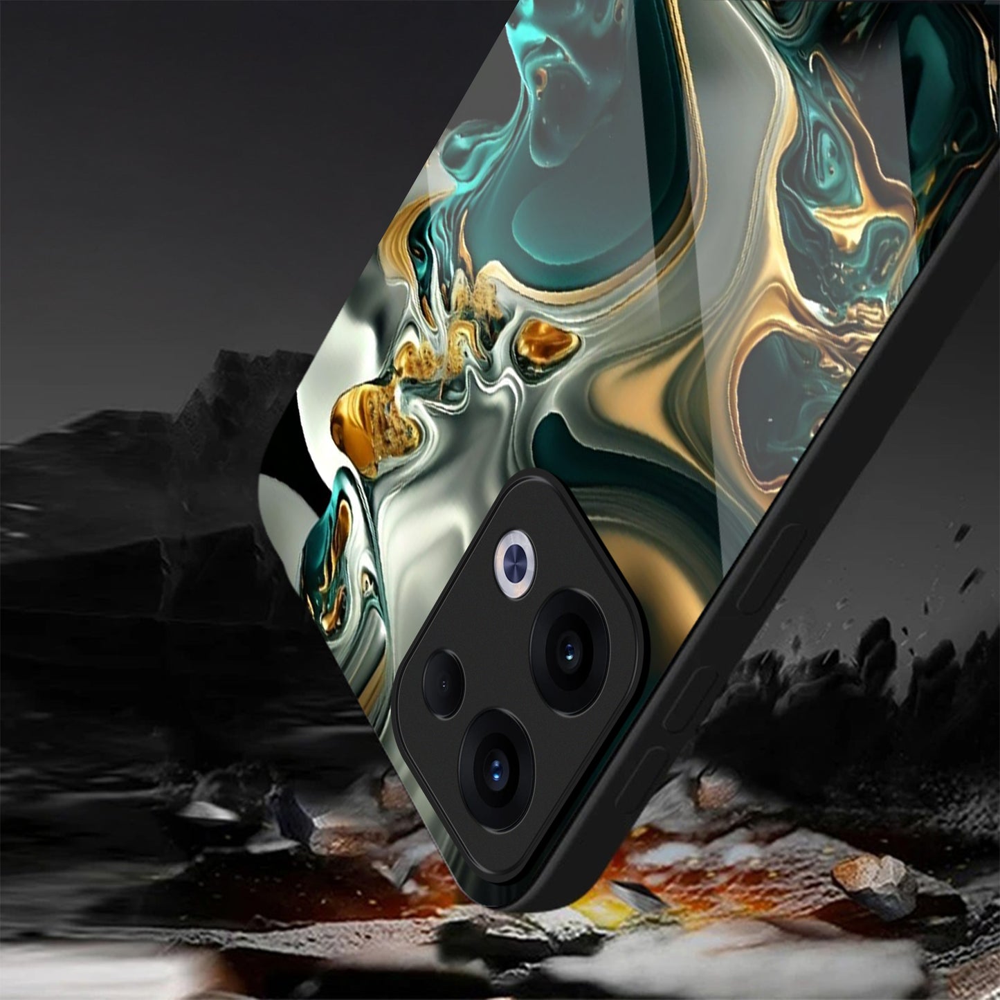 Oppo Reno 13 5G Premium Acrylic Shockproof Glass Back Case (Ocean Ember)