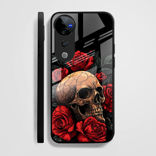 Vivo V40 Pro 5G Premium Acrylic Shockproof Glass Back Case (Rose Skull)