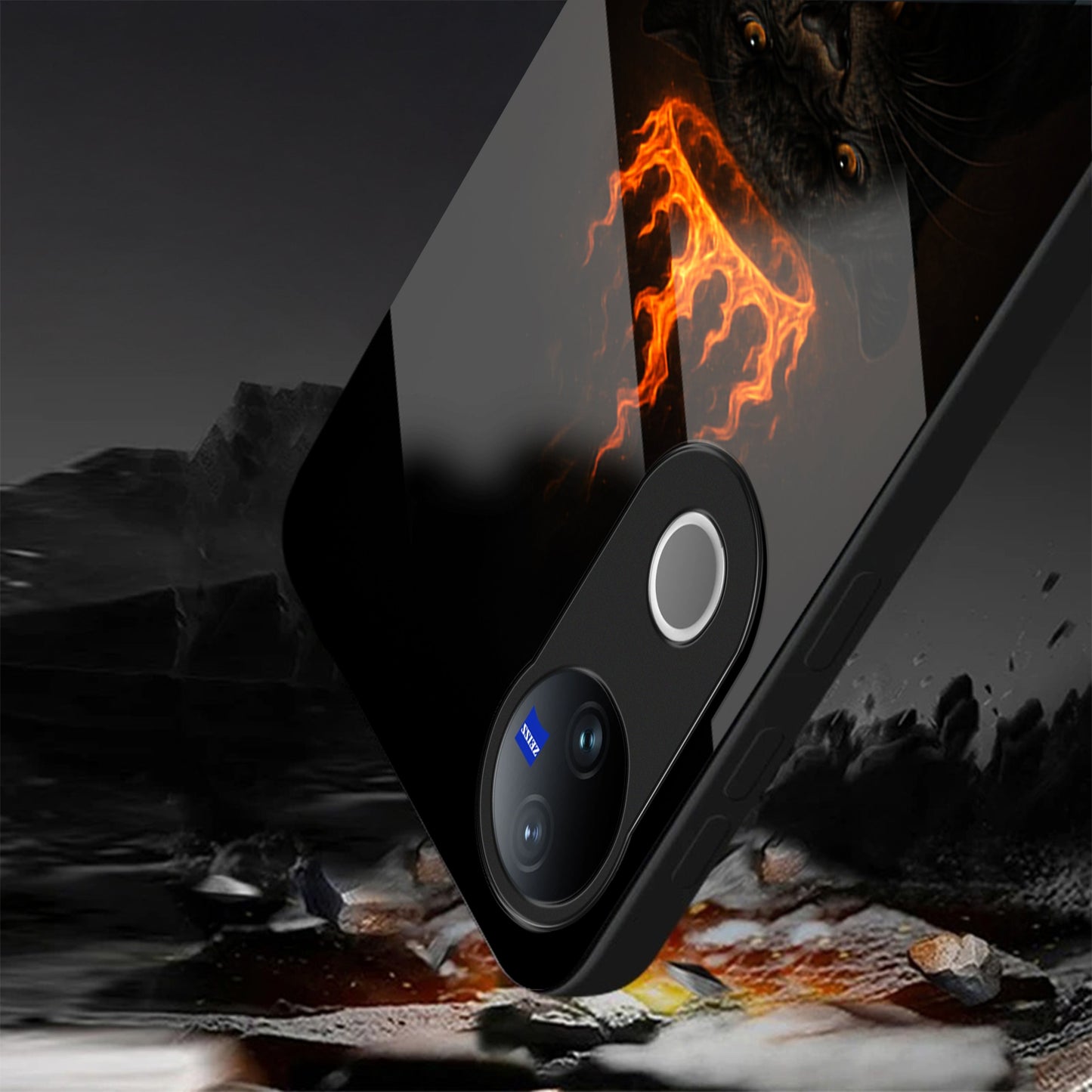 Vivo V50 5G Premium Acrylic Shockproof Glass Back Case (Crowned Inferno)