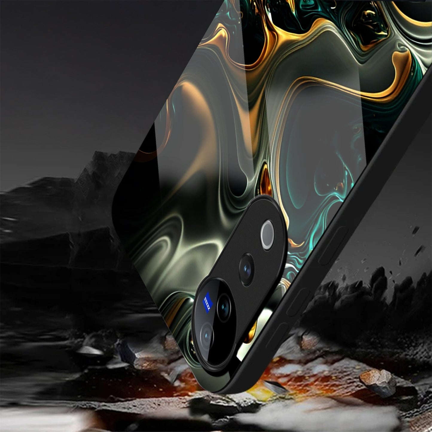 Vivo V40 Pro 5G Premium Acrylic Shockproof Glass Back Case (Ocean Ember)