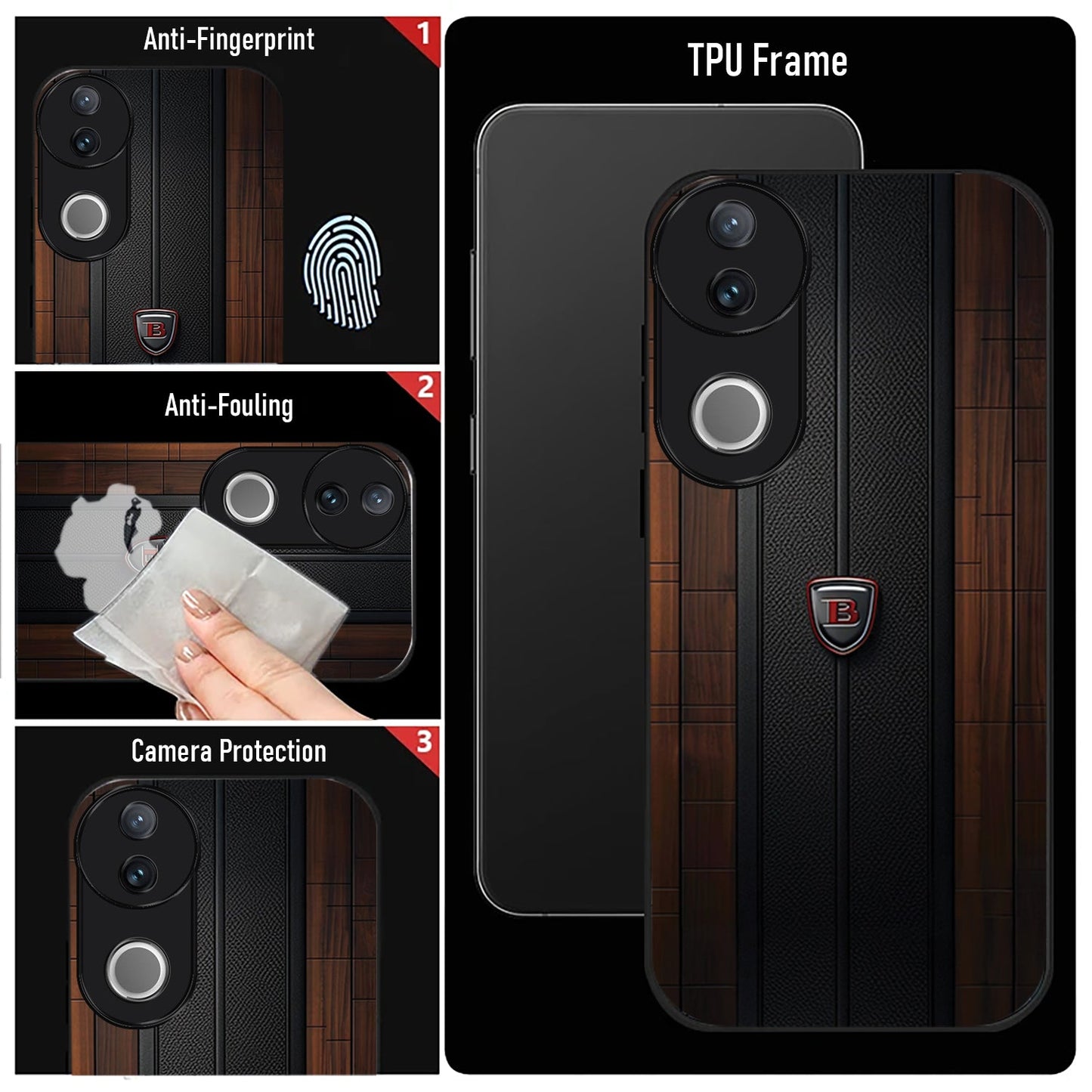 Vivo V50 5G Premium Acrylic Shockproof Glass Back Case (Carbon Oak)