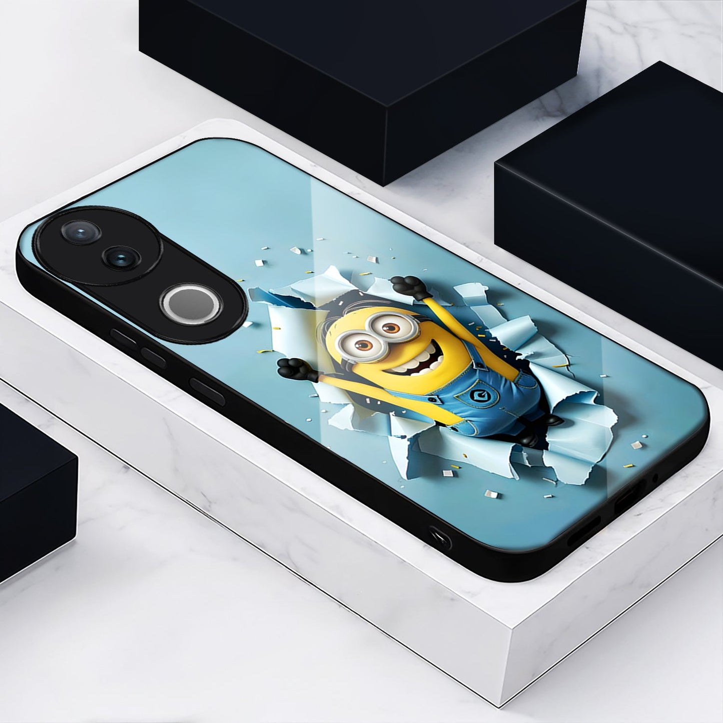 Vivo V50 5G Premium Acrylic Shockproof Glass Back Case (Minion Burst)