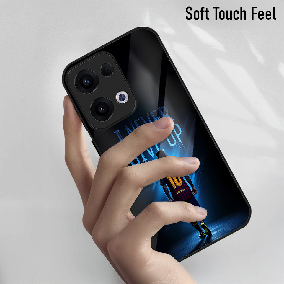 Oppo Reno 13 5G Premium Acrylic Shockproof Glass Back Case (Messi))