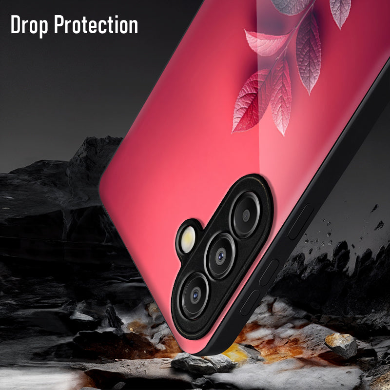 Samsung Galaxy A56 Premium Acrylic Shockproof Glass Back Case (Pink Leaf)