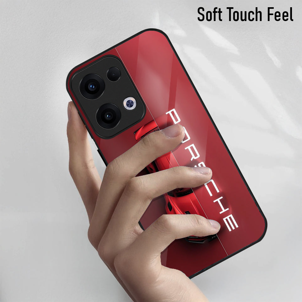 Oppo Reno 13 5G Premium Acrylic Shockproof Glass Back Case (Red Porsche)