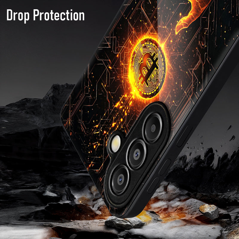 Samsung Galaxy A36 Premium Acrylic Shockproof Glass Back Case (Bitcoin Glow)
