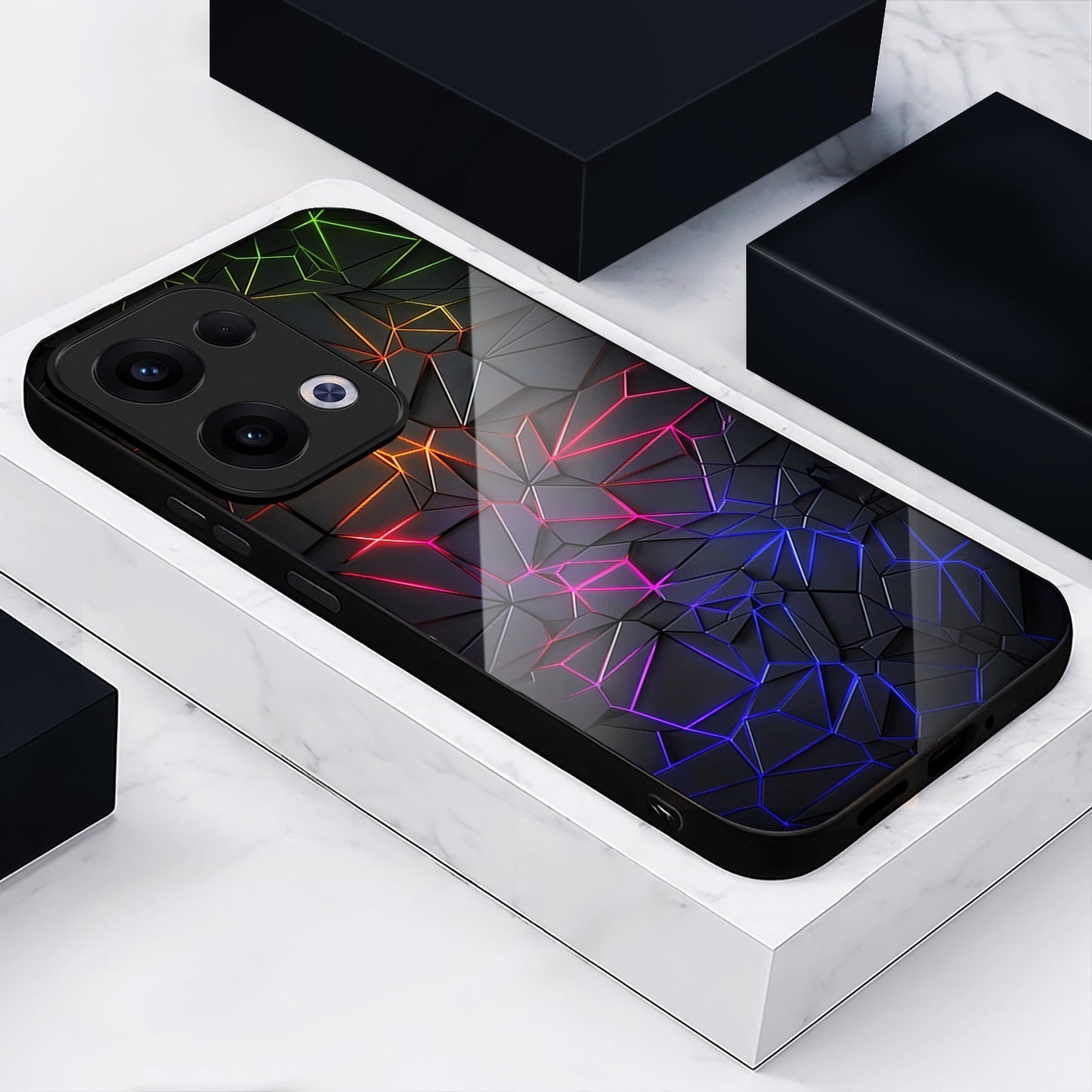 Oppo Reno 13 5G Premium Acrylic Shockproof Glass Back Case (Vortex)