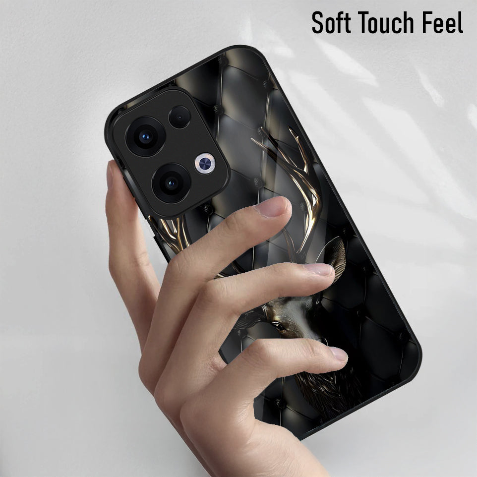 Oppo Reno 13 5G Premium Acrylic Shockproof Glass Back Case (Golden Antlers)