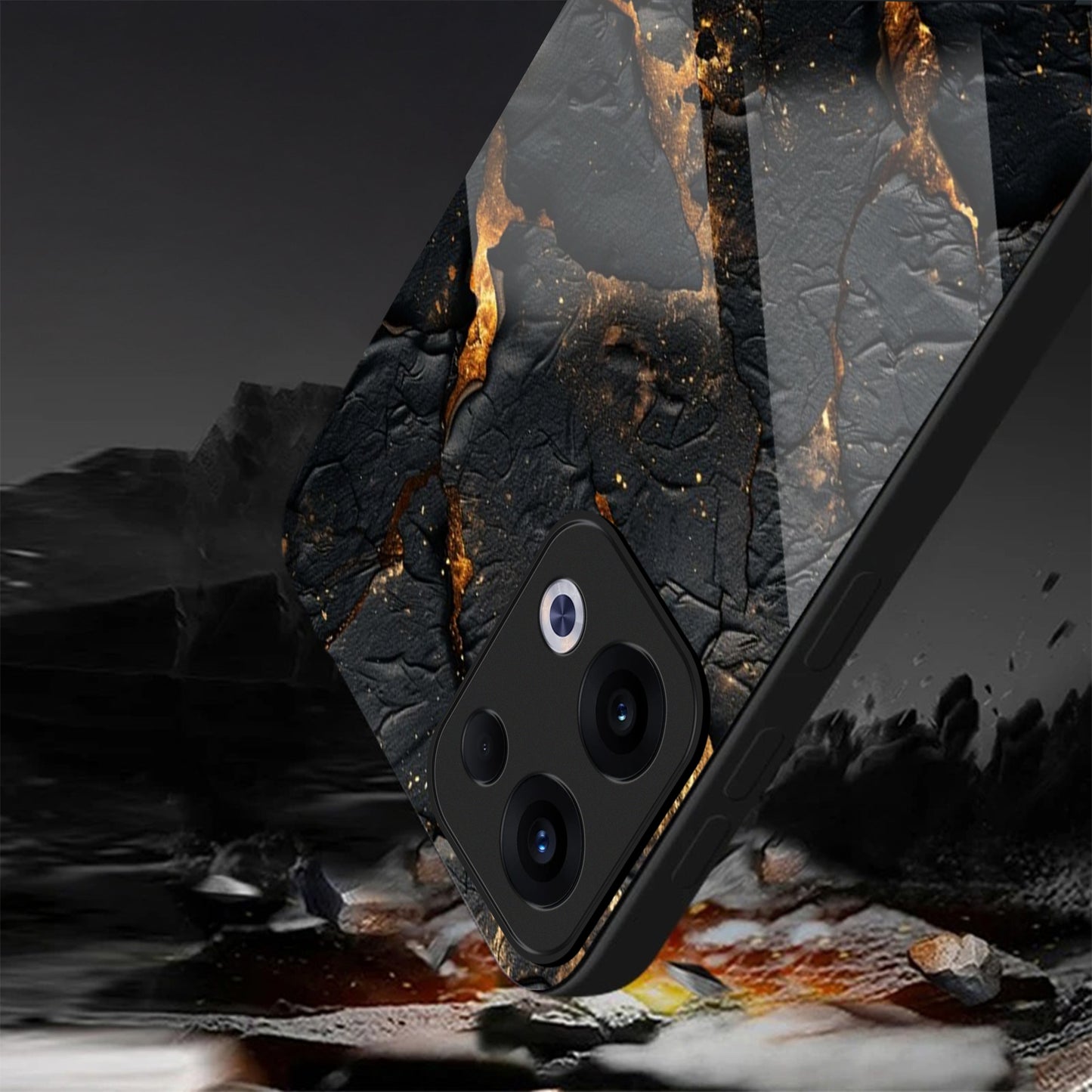 Oppo Reno 13 5G Premium Acrylic Shockproof Glass Back Case (Volcanic Gold)